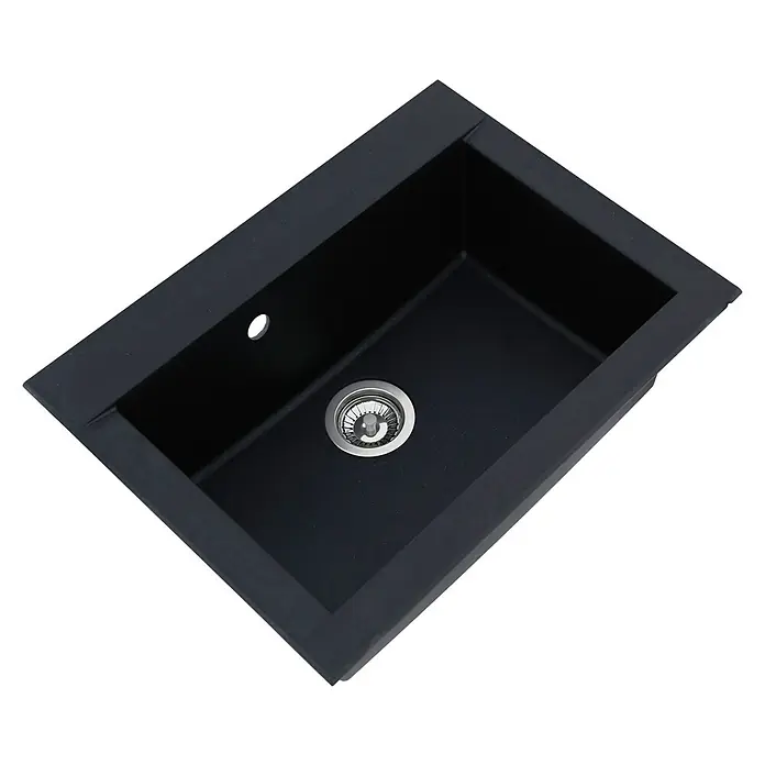 Respekta Einbauspüle Ohio - 66 x 50 cm, Schwarz - Schwarze Küchenspüle mit modernem Design und Edelstahlablauf. Ideal für eine stilvolle und funktionale Küche.