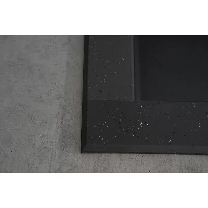 Respekta Einbauspüle Ohio - 66 x 50 cm, Schwarz - Dunkelgraue gesprenkelte Rahmentafel.