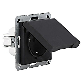Q-Link Stopcontact met klep S-line (Zwart)