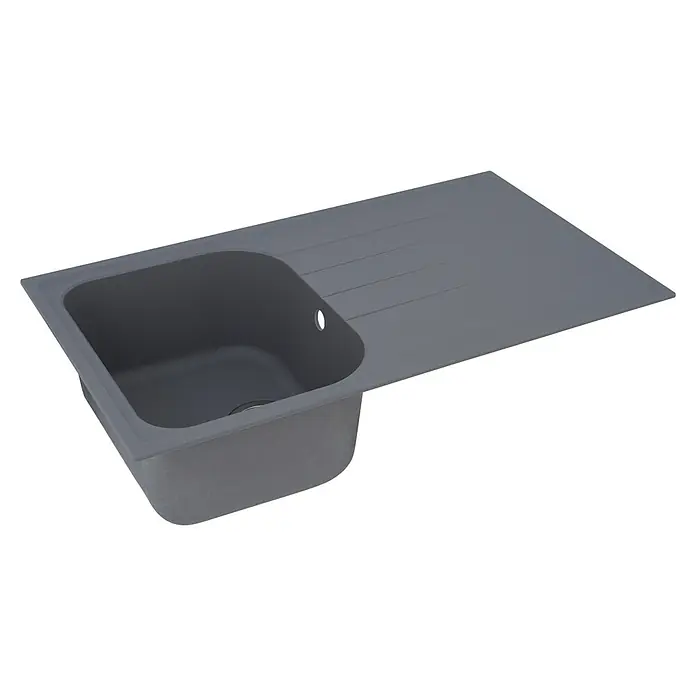 Respekta Fregadero encastrable Orlndo - 86 x 50 cm, Gris - Imagen de un fregadero de cocina gris con escurridor, ideal para cocinas modernas. Su robusta construcción asegura durabilidad en el uso diario.