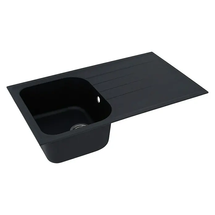 Respekta Fregadero encastrable Orlndo - 86 x 50 cm, Negro - Fregadero negro con escurridor, ideal para cocinas modernas. El diseño robusto ofrece funcionalidad y estilo.