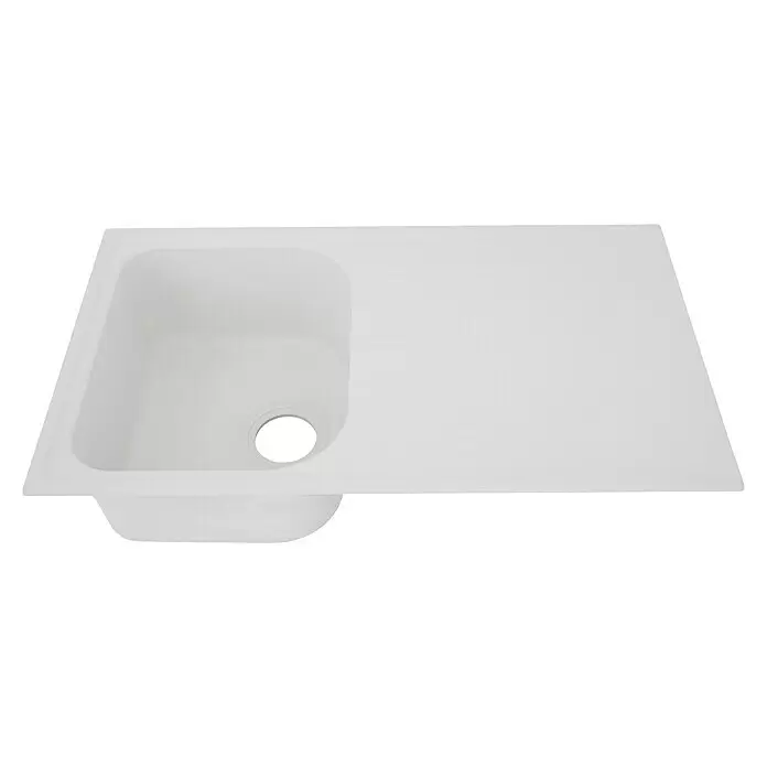 Respekta Fregadero encastrable Orlndo - 86 x 50 cm, Blanco - Fregadero de cocina blanco con un solo seno y escurridor acanalado integrado.
