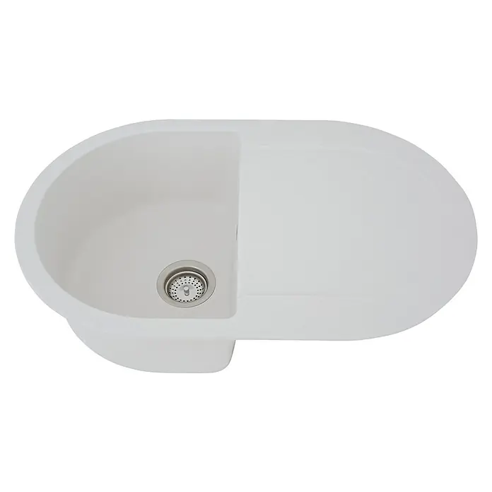 Respekta Einbauspüle Phoenix - 79 x 50 cm, Weiß - Einbau-Küchenspüle aus weißem Material mit einem Becken und einer Ablauffläche für die Küche, ideal für moderne Küchen.