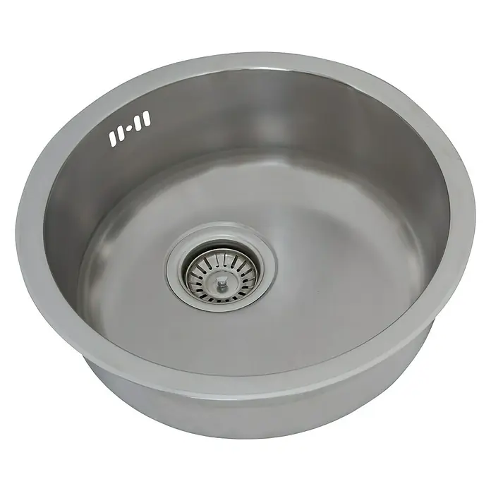 Respekta Fregadero encastrable Portland - Diámetro: 44,6 cm, Acero inoxidable - Fregadero de acero inoxidable con cubeta redonda y desagüe central, ideal para cocinas modernas y fácil instalación.