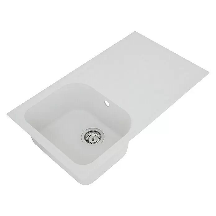 Respekta Fregadero encastrable Orlndo - 86 x 50 cm, Blanco - Fregadero blanco de un seno de material compuesto con escurridor y desagüe cromado.