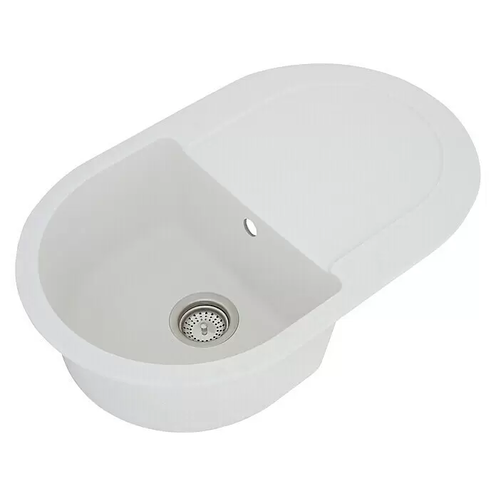 Respekta Fregadero encastrable Phoenix - 79 x 50 cm, Blanco - Fregadero de cocina blanco con escurridor integrado y desagüe de acero inoxidable.
