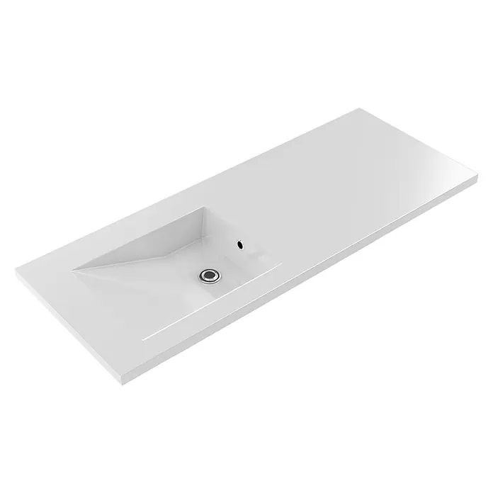 Lavabo Grecia - 120 x 46 cm, Con esmalte antibacteriano, Blanco - Elegante lavabo con una amplia superficie de almacenamiento en blanco. Diseño moderno para el baño.