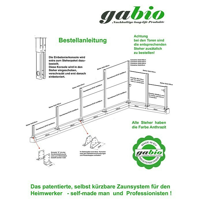 Gabio Zauntor Voll (4,2 x 135 cm, Stahl, Hellgrau) | BAUHAUS