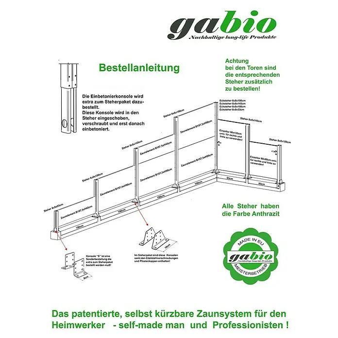 Gabio Zauntor Efeu - 4,2 x 90 cm, Stahl, Hellgrau - Montageanleitung für das Gabio Zaunsystem.