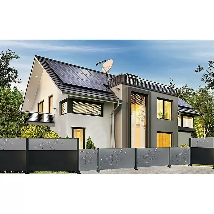 Gabio Zaunelement Glücksklee - 197,5 x 45 cm, Stahl, Weiß - Stimmungsaufnahme