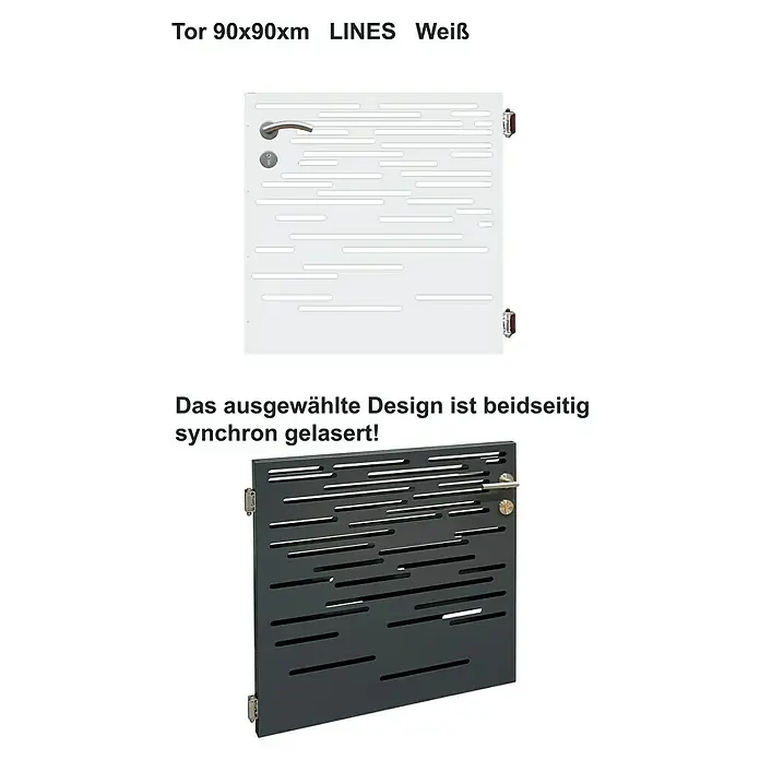 Gabio Zauntor Lines - 4,2 x 90 cm, Stahl, Weiß - Tor 90x90cm LINES Weiß: Das moderne Design mit horizontalen Linien verleiht Ihrem Eingangsbereich eine stilvolle Note. Beidseitig synchron gelasert!