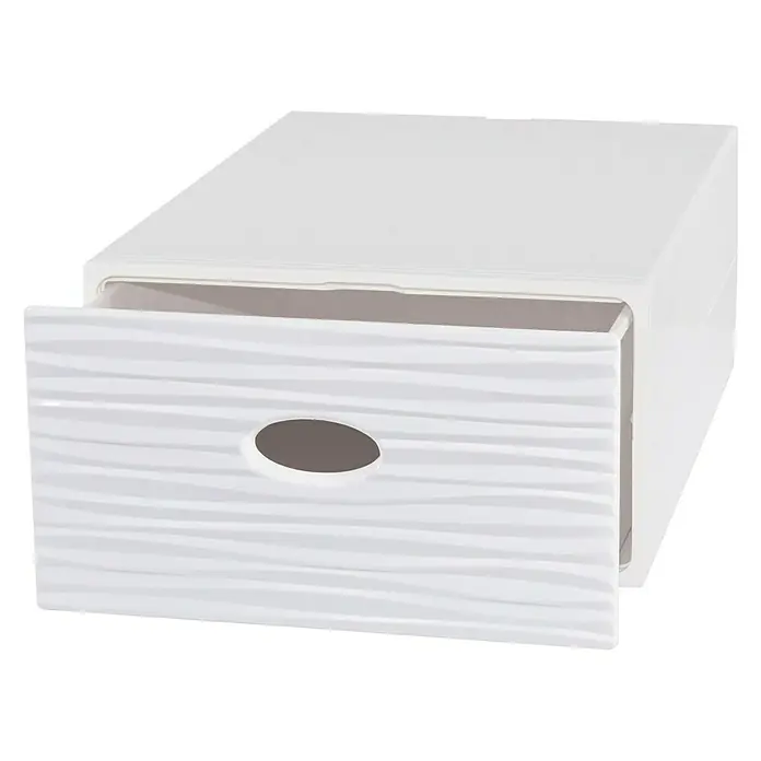 Schubladenbox QBox Wave Large - L x B x H: 40 x 28 x 15 cm, Weiß, Anzahl Schubladen: 1 Stk. - Weißer Kunststoffschubladen-Organizer mit offenem Schubfach und gewelltem Design.