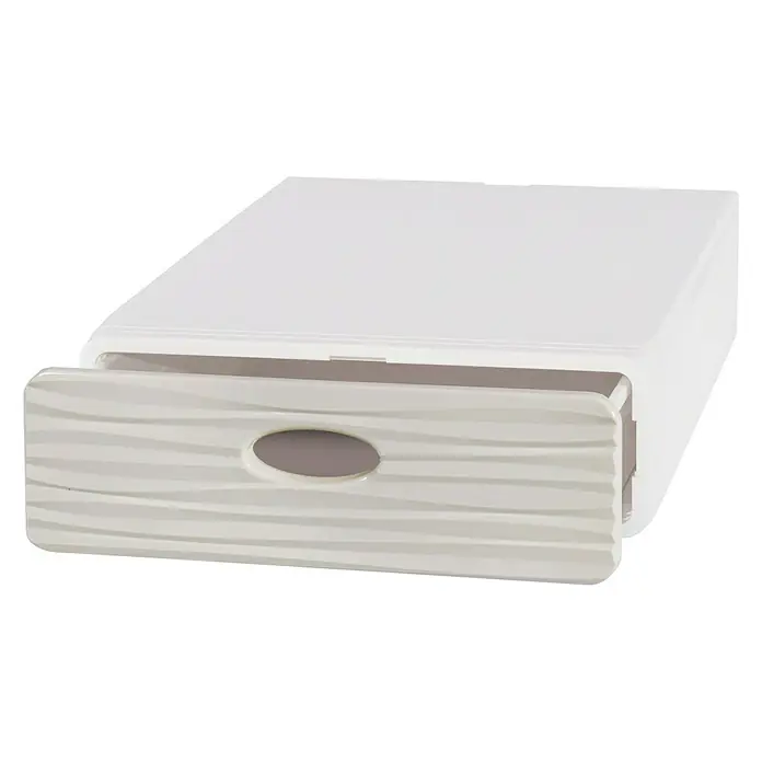 Schubladenbox QBox Wave Slim - L x B x H: 40 x 28 x 9 cm, Sand, Anzahl Schubladen: 1 Stk. - Eine kleine, weiße Schubladenbox mit einer Schublade mit Loch und Muster, ideal für die Organisation von Kleinigkeiten.