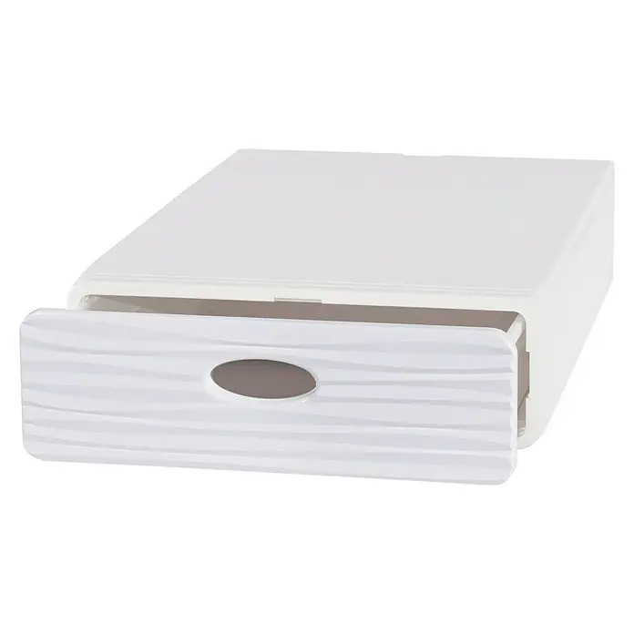 Schubladenbox QBox Wave Slim - L x B x H: 40 x 28 x 9 cm, Weiß, Anzahl Schubladen: 1 Stk. - Weißer Schubladenorganizer mit gewellter Schubladenfront und ovalem Griffloch, ideal für die Aufbewahrung im Büro oder zu Hause.