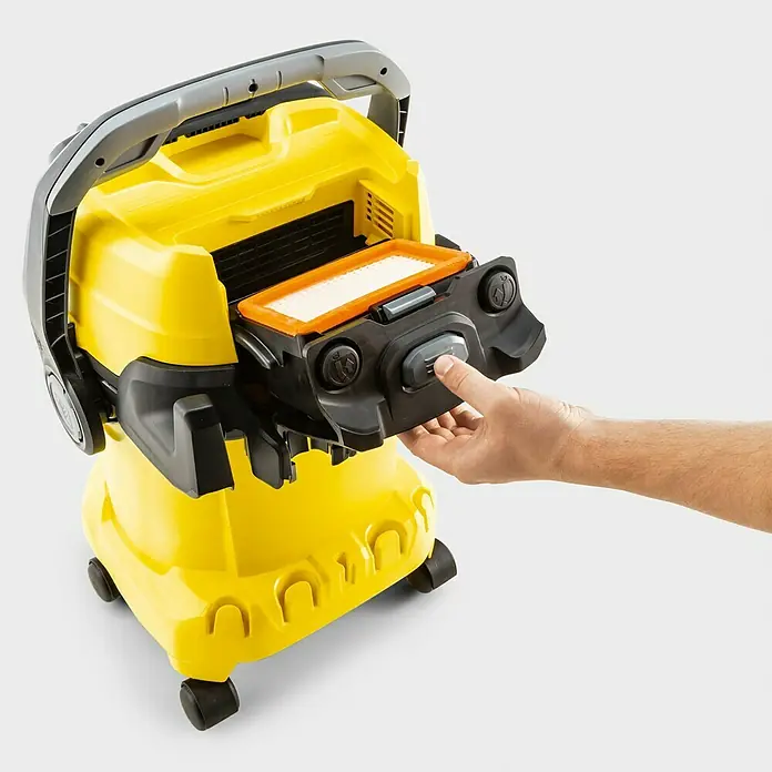 Kärcher Elektro-Nass- & Trockensauger WD 5 P V-25/5/22 - 1.100 W, 25 l - Gelber Kärcher Mehrzwecksauger mit Filter, der von einer Hand gewartet wird. Einfache Filterentnahme für eine schnelle Reinigung.