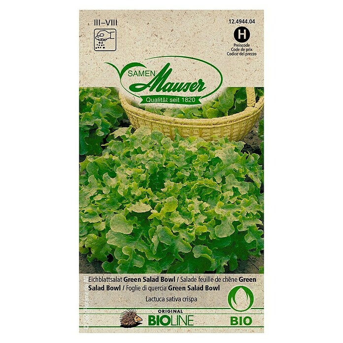 Samen Mauser Semences de légumes Laitue feuille de chêne bio Green Salad Bowl