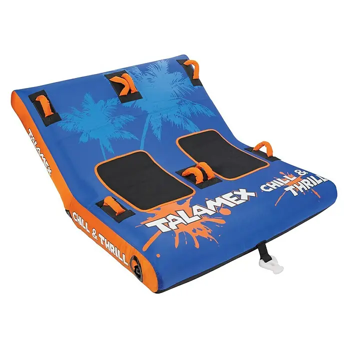 Talamex Funtube Chill & Thrill - L x B: 230 x 152 cm, Geeignet für: 2 Personen, Schnellbefestigung - Das aufblasbare Talamex Chill & Thrill für zwei Personen in Blau und Orange sorgt für Spaß auf dem Wasser.
