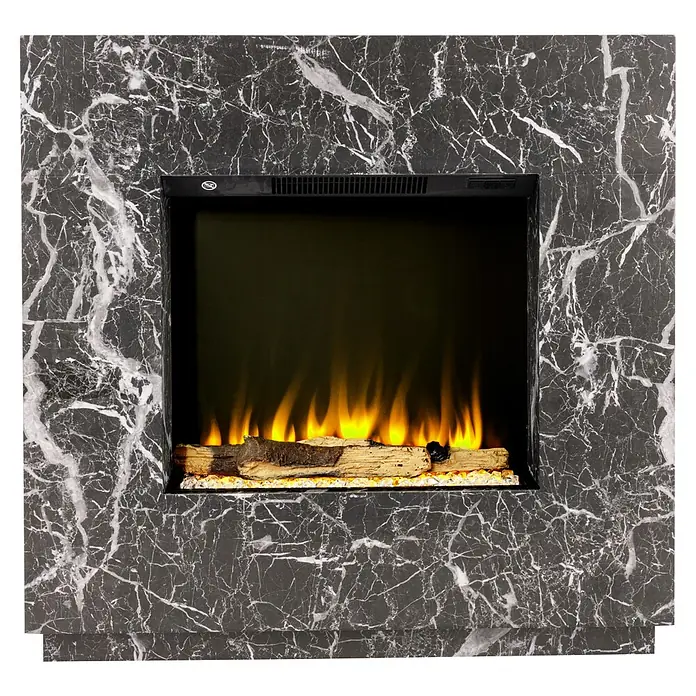 Voltomat HEATING Elektrischer Kamin Kalmar - Schwarz marmoriert, 26 x 80 x 76 cm - Elegantes Marmor-Elektrokamin-Design. Das moderne Kamin-Design sorgt für Wärme und Atmosphäre in jedem Raum mit simuliertem Feuer.