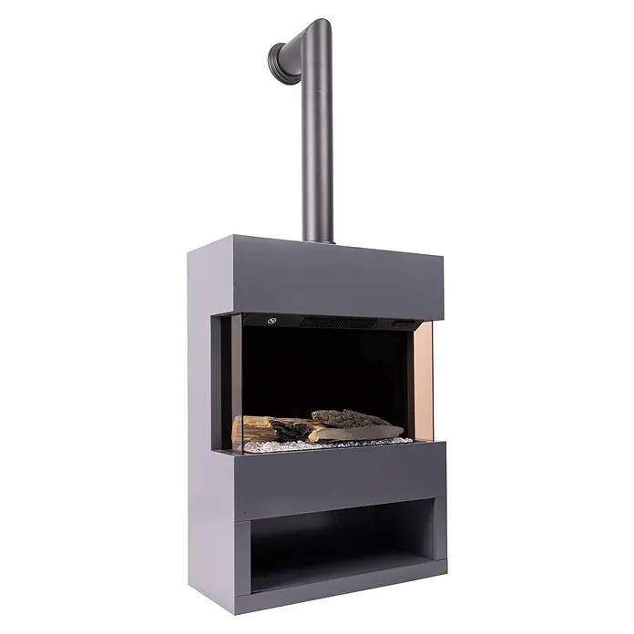 Voltomat HEATING Chimenea eléctrica Malmo - 1.500 W, Antracita, 25,1 x 55,6 x 76 cm - Chimenea gris moderna con madera y acentos claros, creando un ambiente cálido y elegante en la habitación.