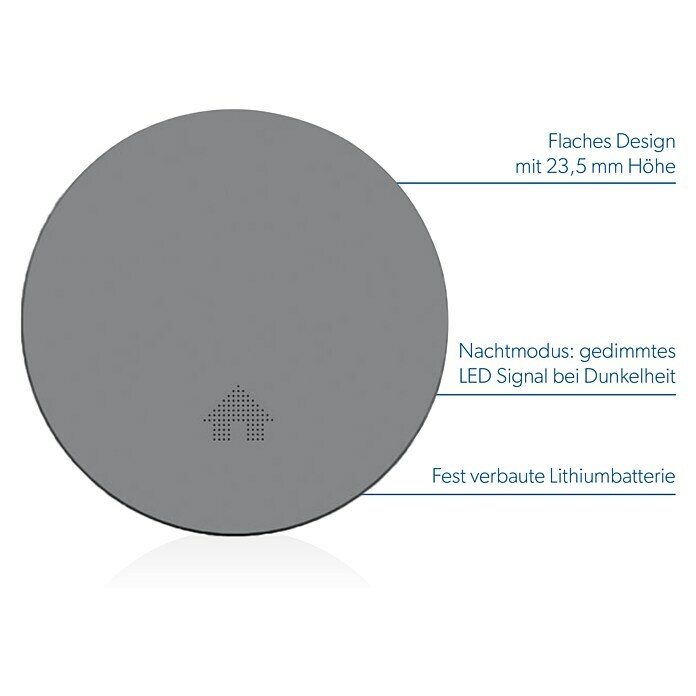 UniTEC Rauchwarnmelder Design (Durchmesser: 12,5 cm, Höhe: 2,5 mm, Batterielaufzeit: 10 Jahre, Alarmsignal: 85 dB, Grau) | BAUHAUS