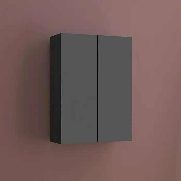 Artysan Armario colgante de baño Patri - L x An x Al: 21 x 54 x 74 cm, Antracita - Armario de pared gris oscuro con dos puertas, ideal para baños o cocinas. Solución de almacenamiento práctica en pared rosa.