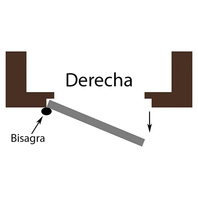 Roper Puerta de trastero Galvanizada - 90 x 210 cm, Derecha, Gris - Ilustración de una puerta que se abre hacia la derecha, etiquetada como "Derecha" sobre el vano y "Bisagra" marcando la bisagra.