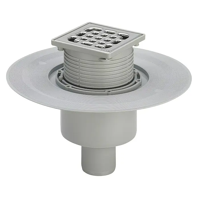 Viega Advantix Badablauf - 100 x 100 mm, Abgang: Senkrecht, Durchmesser Rohranschluss: 50 mm - Badezimmerablauf: Quadratischer Ablauf mit Chromoberfläche und umlaufender Abdichtung, ideal für bodenebene Duschen.