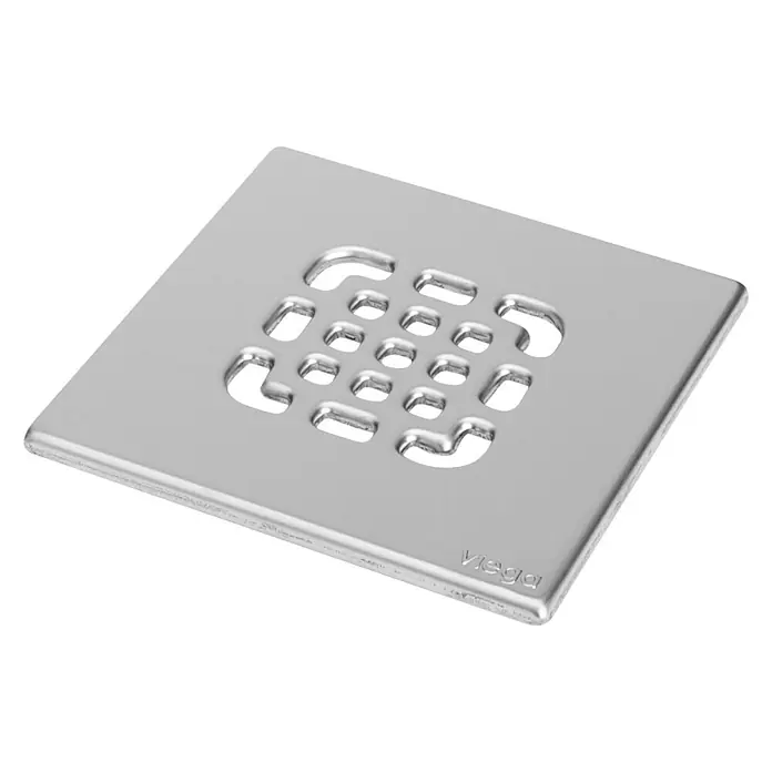 Viega Abdeckrost - 14,3 x 14,3 cm, Edelstahl - Quadratischer Viega Duschablauf aus Edelstahl mit quadratischem Muster und Viega Logo für den modernen Duschbereich.