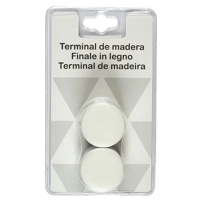 Tapones terminales Basic - Blanco, 2 ud. - Blíster con dos terminales de madera blancos. Ideal para sellar trabajos de madera y proyectos de artesanía para un acabado limpio y profesional.