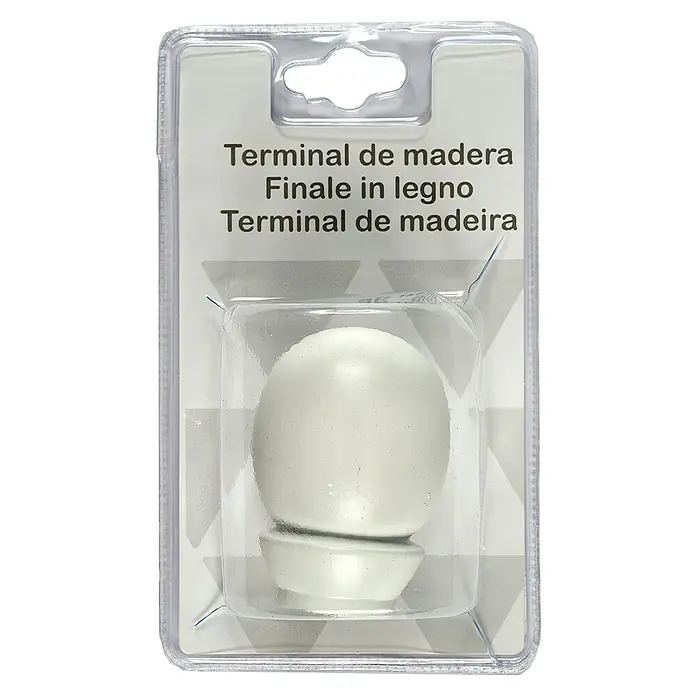 Tapa final Esfera - Blanco, 1 ud., Específico para: Barras para las cortinas de Ø 20 mm - Remate de madera empaquetado en blanco, perfecto para proyectos de bricolaje y acabado decorativo de muebles.