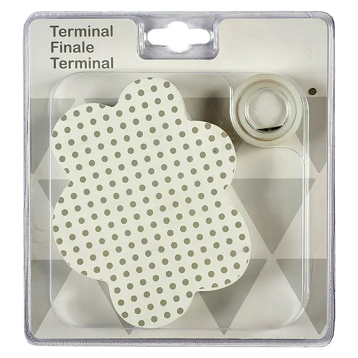 Tapa final Nube - Blanco/Piedra, 1 ud., Específico para: Barras para las cortinas de Ø 20 mm - Tope de puerta Terminal Finale Terminal en blíster, con un bonito patrón de puntos para una sujeción segura y amortiguación.