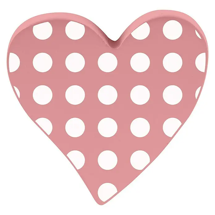 Tapa final Corazón - Rosa/Blanco, 1 ud., Específico para: Barras para las cortinas de Ø 20 mm - Corazón rosa con lunares blancos. Un elemento decorativo dulce y juguetón, perfecto para el Día de San Valentín u otras ocasiones amorosas.