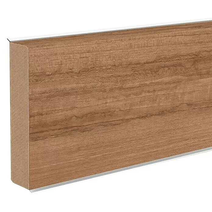Sockelleiste XL Ligna - 250 cm x 18 mm x 60 mm, MDF/HDF - Helle braune Holzoptik-Sockelleiste mit feiner Maserung und schmalen hellen Kanten.