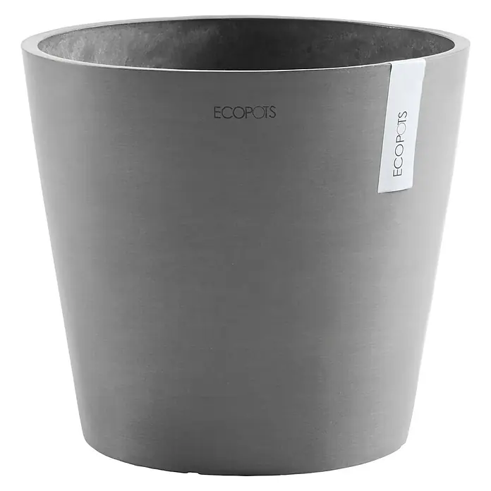 Ecopots Amsterdam Pflanzkübel rundAußenmaß (Ø x H): 40 x 35 cm, Kunststoff, Grau, Mit Bewässerungssystem - Grauer ECOPOTS Pflanztopf in Kegelform, ideal für Zimmerpflanzen oder den Garten. Robuste Bauweise und modernes Design für stilvolle Pflanzenpräsentation.