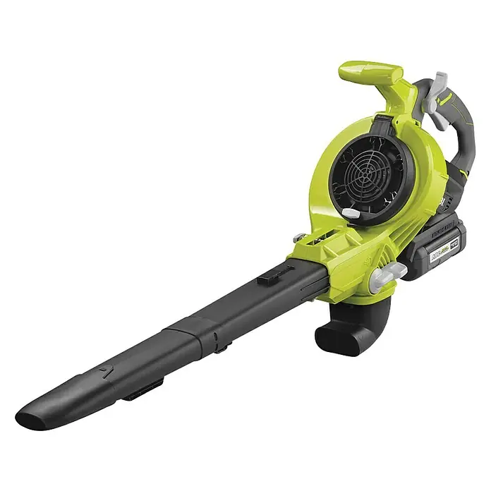 Ryobi Akku-Laubbläser RBV36B - 36 V, Ohne Akku, Blasgeschwindigkeit: 238 km/h, Blasleistung: 12,9 m³/min - Akkubetriebener Laubbläser, Ryobi-Marke, gelb-schwarz, mit ausfahrbarem Blasrohr für flexiblen Einsatz im Garten.