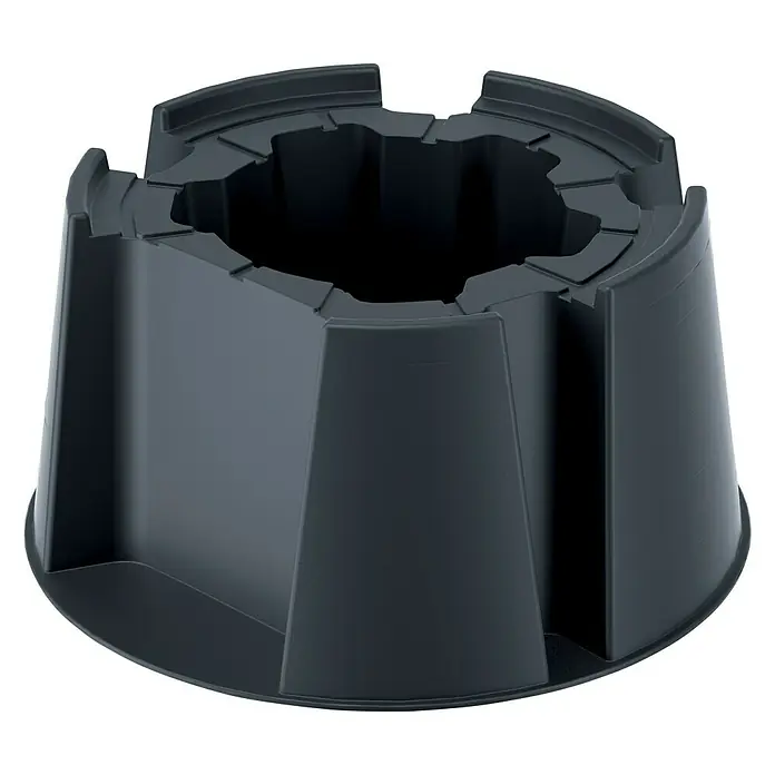 Regentonnensockel - Passend für: Regentonne Maze, Tube, Aquacan, Smooth, Peruno, Aqua Tower, Tower Stone - Nahaufnahme einer grauen Thermomix-Basis, die das Gerät stabilisiert und Vibrationen reduziert. Das Zubehör verbessert die Küchenerfahrung.