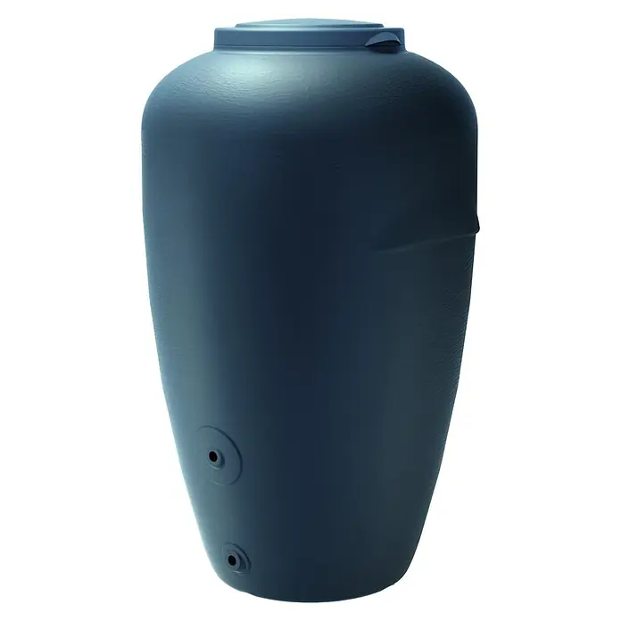 Regenspeicher Aquacan - 440 l, Anthrazit - Blauer Wassertank zur Regenwassernutzung mit einem abnehmbaren Deckel. Ideal für die Gartenbewässerung und umweltfreundliche Wasserspeicherung.