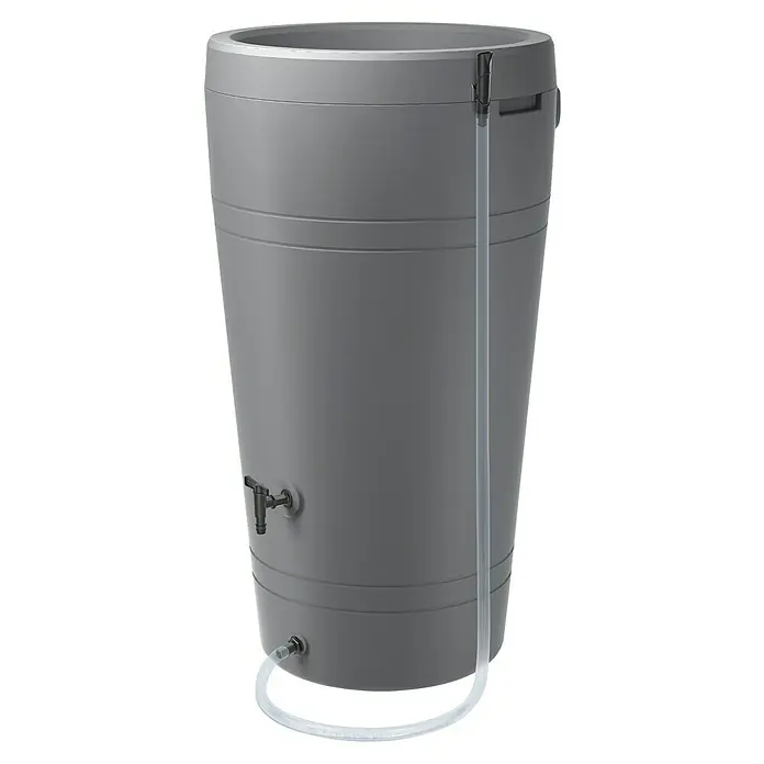 Regentonnen-Verbindungs-Set mit Auslaufhahn - 5 -tlg., Passend für: Regentonnen Maze, Tube, Aquacan, Smooth, Peruno, Aqua Tower & Tower Stone - Grauer Regenwassertank mit Hahn und Schlauch für die Gartenbewässerung. Praktisch und umweltfreundlich!