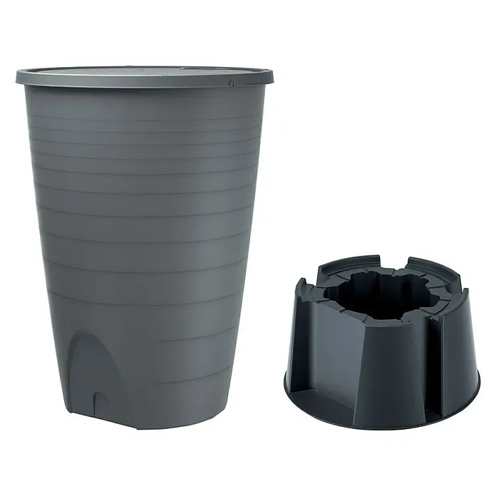 Regentonne Peruno Set - 260 l, Grau - Regenwassertonne in Anthrazit mit passendem Untergestell für eine einfache Installation und erhöhte Stabilität im Garten.