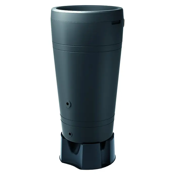 Regenspeicher Tube - 230 l, Anthrazit - Ein grauer Regensammler mit schwarzem Sockel, perfekt für die Gartenbewässerung. Das schlichte Design fügt sich nahtlos in jede Umgebung ein.