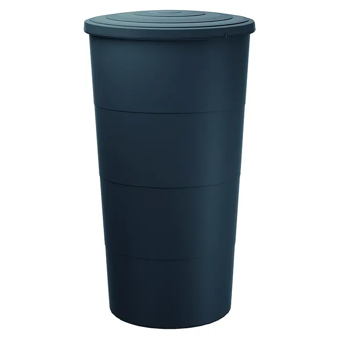 Regentonne Smooth - 200 l, Anthrazit - Abbildung einer dunkelblauen Regentonne mit Deckel, ideal für die Gartenbewässerung und zum Sammeln von Regenwasser. Praktisch und umweltschonend.