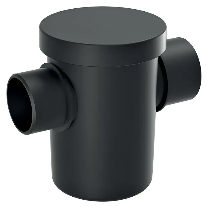 RegenwasserfilterPassend für: Regentonne Maze, Tube, Aquacan, Smooth, Peruno, Aqua Tower, Tower Stone - Schwarzer Abfluss mit seitlichen Anschlüssen und Deckel. Ideal für Bad oder Küche, robust und langlebig.