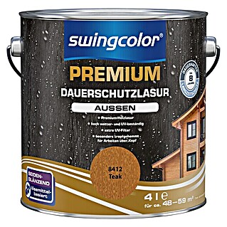 swingcolor Premium Dauerschutzlasur (Teak, 4 l, Seidenglänzend, Lösemittelbasiert)