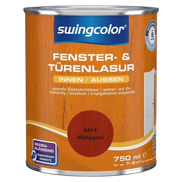 swingcolor Fenster- & Türenlasur (Mahagoni, 750 ml, Seidenglänzend)