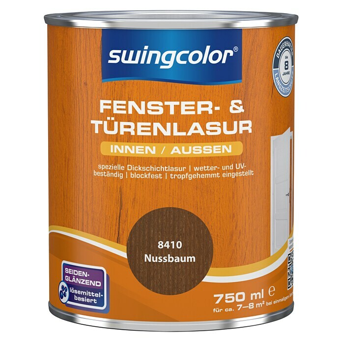 swingcolor Fenster- & Türenlasur (Nussbaum, 750 ml, Seidenglänzend)