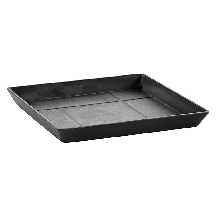 Ecopots Rotterdam Kasten-Untersetzer - 26 x 24,4 x 3 cm, Kunststoff, Dunkelgrau - Schwarze quadratische Pflanzschale für den Garten, ideal für Pflanzen und Blumen. Robuste Bauweise für den Innen- und Außenbereich.