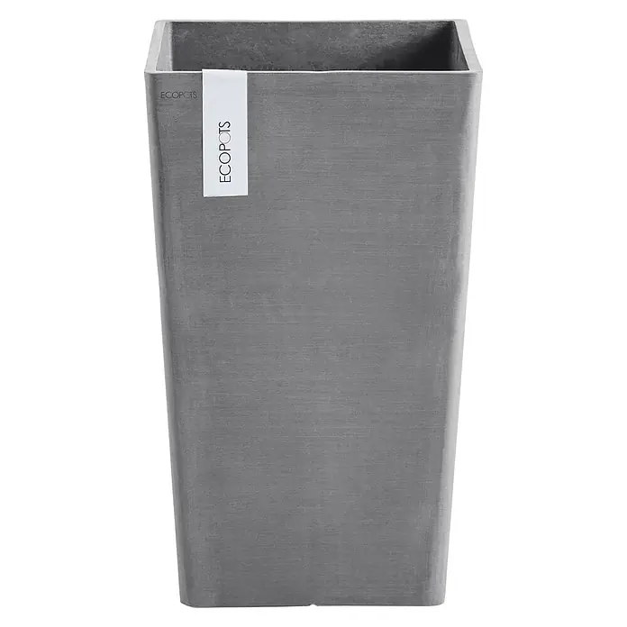 Ecopots Rotterdam Pflanzsäule eckig - Außenmaß (L x B x H): 30 x 30 x 50 cm, Kunststoff, Grau - Dieser Artikel zeigt einen schlichten, grauen Pflanzkübel mit dem Aufdruck "Ecopots", ideal für den Innen- und Außenbereich.