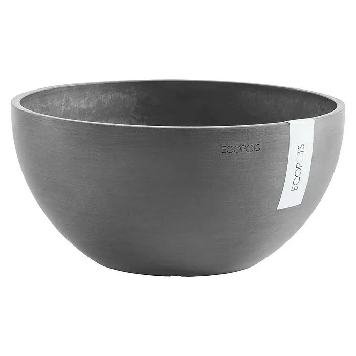 Ecopots Brussels Pflanzschale rund - Außenmaß (Ø x H): 35 x 16,7 cm, Kunststoff, Grau - Grauer Ecopots Pflanztopf mit abgerundeter Form und einer dezenten Textur, ideal für den Innen- und Außenbereich zur stilvollen Präsentation von Pflanzen.