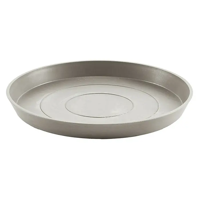 Ecopots Amsterdam Blumentopf-Untersetzer - Außenmaß (Ø x H): 43 x 3,5 cm, Kunststoff, Braungrau - Silberner Pflanzgefäß-Untersetzer mit erhöhten Rändern. Ideal, um Böden vor Wasserflecken durch Blumentöpfe zu schützen.