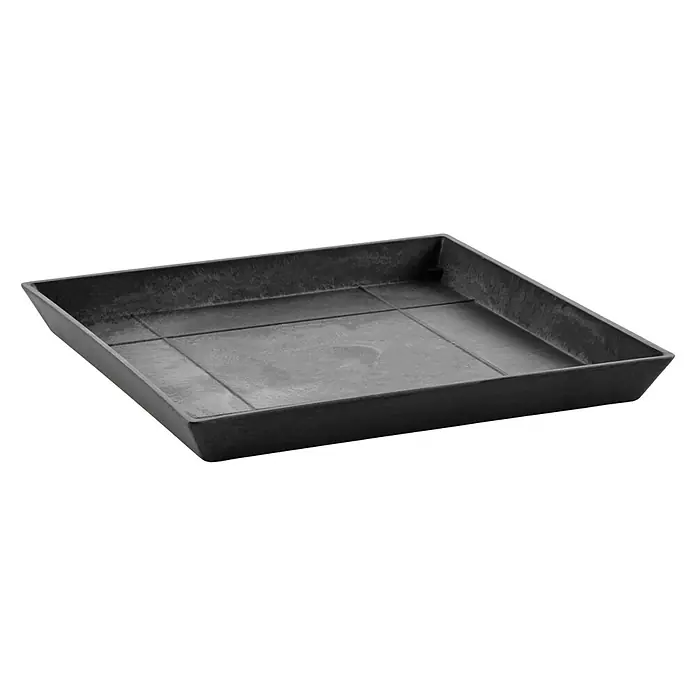 Ecopots Rotterdam Kasten-Untersetzer - 42 x 39,4 x 3,5 cm, Kunststoff, Dunkelgrau - Eine quadratische, schwarze Pflanzschale für Zimmerpflanzen oder den Garten. Stabil und robust für den Innen- und Außenbereich.